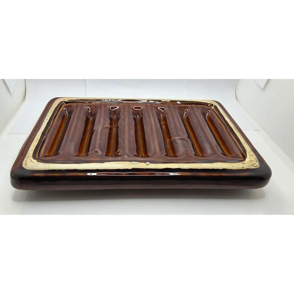 Tio Sancho Vintage Ceramic Taco Holder Server Tray Brown Glaze 8 Slot Stoneware